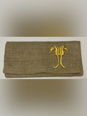 Queen Bea Elegant Gold Seahorse Accent Burlap Clutch - Taupe